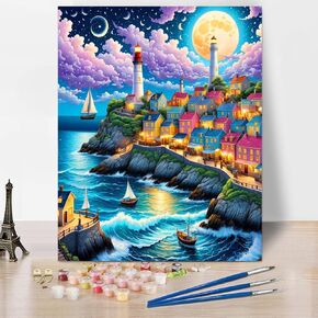 Zythron Lighthouse Paint by Number Kits, Paint by Number Landscape for Adults Beginner, Paint with Acrylic Paint on Canvas DIY Canvas Art Oil Painting for Home Decor 16 x 20 Inch