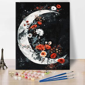 Rebotipy Moon Canvas Paint by Numbers Kit - الكبار الزهور الجدار Art Diy سهلة الطلاء بالأرقام الفنية