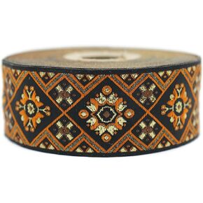 11 Yard Spool 1.37 inches Wide Orange Geometric Ribbon Geometric Jacquard Trim Craft Supplies Vintage Jacquard Ribbon Sewing Trim 35975