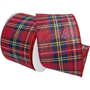 Morex Ribbon Wired Holiday Tartan Ribbon, 2.5 inch by 10 Yards, Red