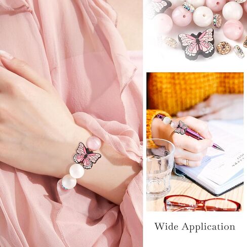 Beadthoven 65Pcs Butterfly Silicone Focal Beads for Pens Bracelets Pink White 15mm Round Silicone Rubber Beads Kit Glass Rhinestone Spacer Beads for Jewelry Making Keychain Lanyard Garlands in Saudi Arabia