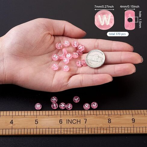 370pcs Transparent Acrylic Alphabet Letter Beads 7mm Flat Round Disc Coin A-Z White Letter Pattern Loose Spacer Beads Charms for DIY Necklace Bracelet Jewelry Making, Pink in Saudi Arabia