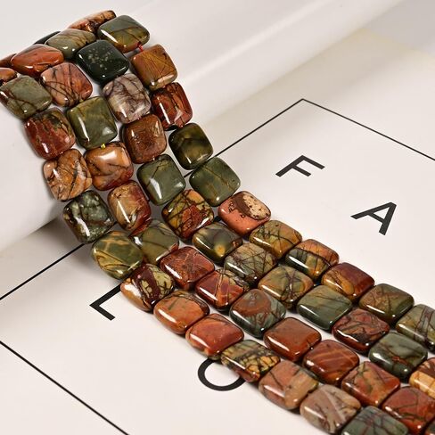 20 Pcs 10x20mm Natural Red Creek Picasso Jasper Rectangular Bead Double Drill Rectangle Gemstone Beads for Jewelry Making Bracelets in Kuwait