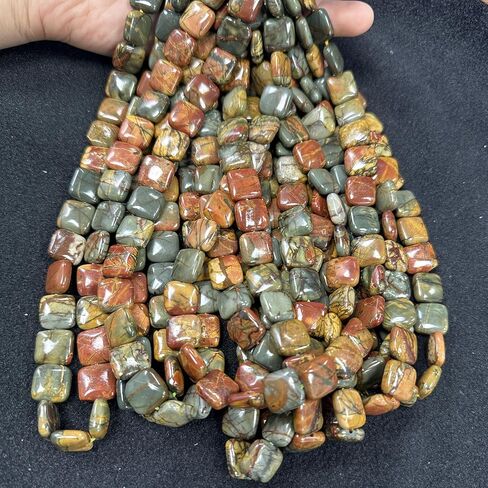 20 Pcs 10x20mm Natural Red Creek Picasso Jasper Rectangular Bead Double Drill Rectangle Gemstone Beads for Jewelry Making Bracelets in Kuwait