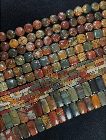 20 Pcs 10x20mm Natural Red Creek Picasso Jasper Rectangular Bead Double Drill Rectangle Gemstone Beads for Jewelry Making Bracelets in Kuwait