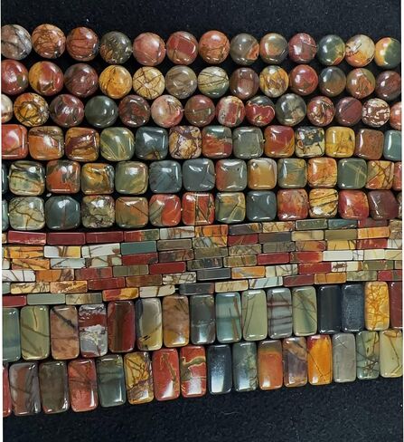 20 Pcs 10x20mm Natural Red Creek Picasso Jasper Rectangular Bead Double Drill Rectangle Gemstone Beads for Jewelry Making Bracelets in Kuwait