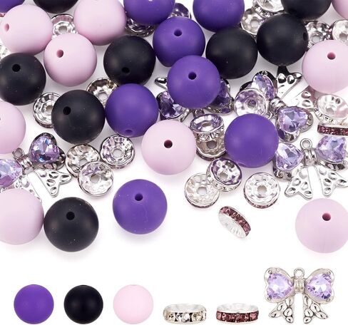 Beadthoven 65Pcs Butterfly Silicone Focal Beads for Pens Bracelets Pink White 15mm Round Silicone Rubber Beads Kit Glass Rhinestone Spacer Beads for Jewelry Making Keychain Lanyard Garlands in Saudi Arabia