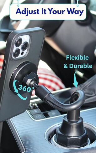 Cup Phone Holder for Car, Magnetic – Compatible with MagSafe, Secure Magnetic Mount, Stability-Enhanced Expandable Base, Flexible Reinforced Gooseneck, Works with iPhone, Galaxy, Pixel [Not Charger] in Saudi Arabia