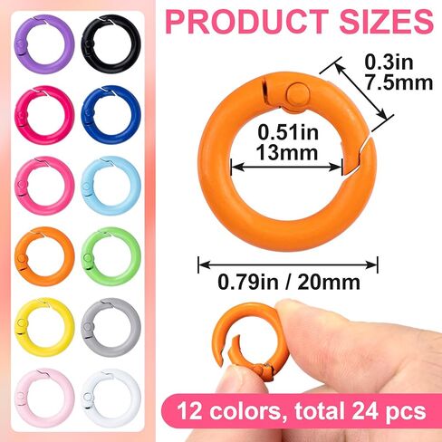 Customylife 24pcs زنبرك ملون أو حلقات ، مقاطع كرابر جولة معدنية 24 ملم ، ملحقات DIY المشبعة المسبقة للمفاتيح المحفظة. in Kuwait