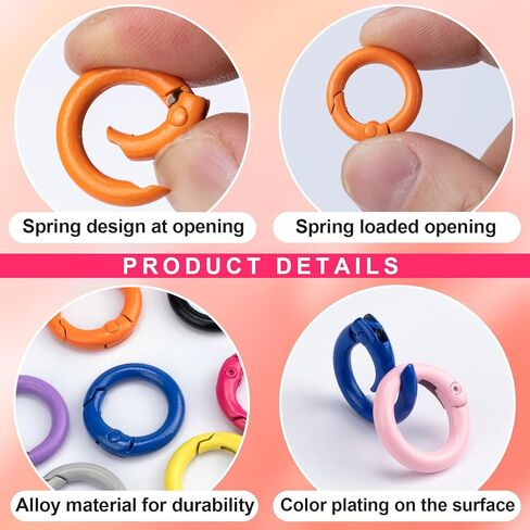 Customylife 24pcs زنبرك ملون أو حلقات ، مقاطع كرابر جولة معدنية 24 ملم ، ملحقات DIY المشبعة المسبقة للمفاتيح المحفظة. in Kuwait