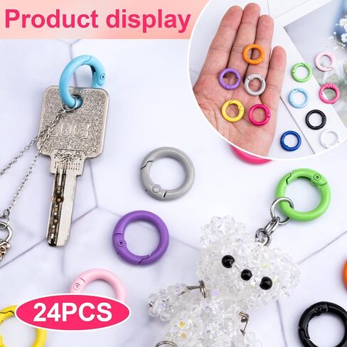 Customylife 24pcs زنبرك ملون أو حلقات ، مقاطع كرابر جولة معدنية 24 ملم ، ملحقات DIY المشبعة المسبقة للمفاتيح المحفظة. in Kuwait