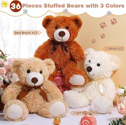 HyDren 36 Pcs 14 Inches Stuffed Bears Animals Plush Toys Bulk Soft Cute Small Shaggy Bear for Baby Shower Birthday Gifts Wedding Party Favor Decoration(Light Brown, Dark Brown, White) in Saudi Arabia