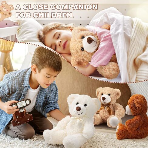 HyDren 36 Pcs 14 Inches Stuffed Bears Animals Plush Toys Bulk Soft Cute Small Shaggy Bear for Baby Shower Birthday Gifts Wedding Party Favor Decoration(Light Brown, Dark Brown, White) in Saudi Arabia