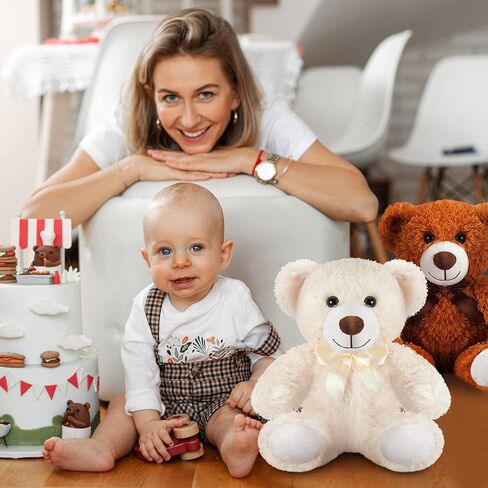 HyDren 36 Pcs 14 Inches Stuffed Bears Animals Plush Toys Bulk Soft Cute Small Shaggy Bear for Baby Shower Birthday Gifts Wedding Party Favor Decoration(Light Brown, Dark Brown, White) in Saudi Arabia