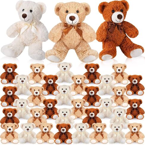HyDren 36 Pcs 14 Inches Stuffed Bears Animals Plush Toys Bulk Soft Cute Small Shaggy Bear for Baby Shower Birthday Gifts Wedding Party Favor Decoration(Light Brown, Dark Brown, White) in Saudi Arabia