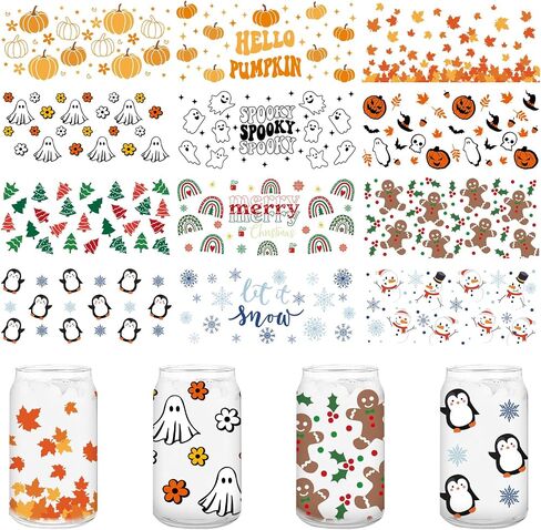 Whaline 12Pcs Valentines St. Patrick's Day Easter Spring Cup Wrap Transfer Stickers Heart Shamrock Easter Egg Bunny Flower Butterfly Transfer Cup Stickers Decals for Glass Cup DIY Crafts in Saudi Arabia