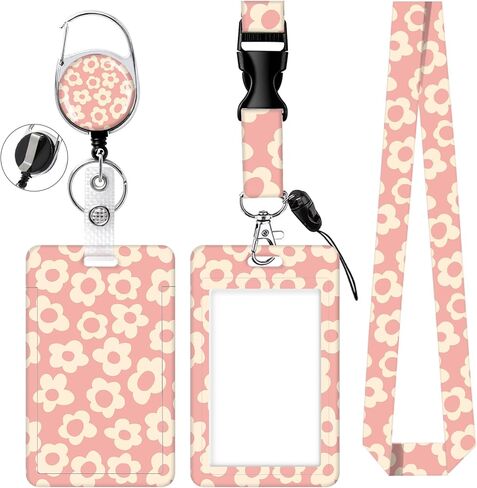 Lanyards for Id Badges,Id Card Holders for Badges with Breakaway Lanyard, Card Protector with Badge Reel Retractable Heavy Duty, Women Teacher Doctor Office(Cute Pink Strawberry) in Saudi Arabia