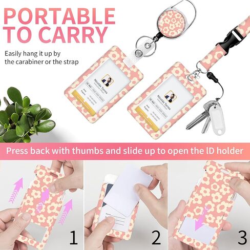 Lanyards for Id Badges,Id Card Holders for Badges with Breakaway Lanyard, Card Protector with Badge Reel Retractable Heavy Duty, Women Teacher Doctor Office(Cute Pink Strawberry) in Saudi Arabia