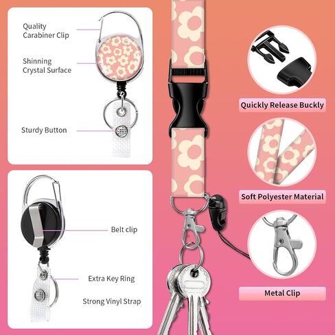 Lanyards for Id Badges,Id Card Holders for Badges with Breakaway Lanyard, Card Protector with Badge Reel Retractable Heavy Duty, Women Teacher Doctor Office(Cute Pink Strawberry) in Saudi Arabia