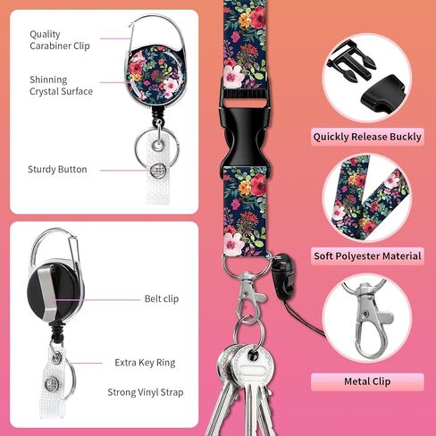 Lanyards for Id Badges,Id Card Holders for Badges with Breakaway Lanyard, Card Protector with Badge Reel Retractable Heavy Duty, Women Teacher Doctor Office(Cute Pink Strawberry) in Saudi Arabia
