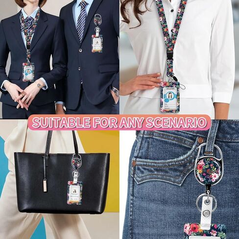 Lanyards for Id Badges,Id Card Holders for Badges with Breakaway Lanyard, Card Protector with Badge Reel Retractable Heavy Duty, Women Teacher Doctor Office(Cute Pink Strawberry) in Saudi Arabia