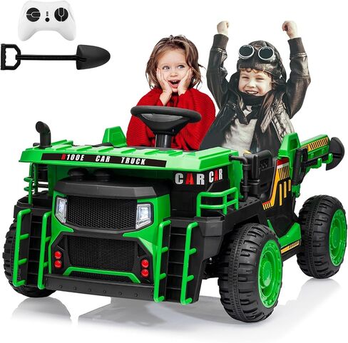 2 Seater Ride On Dump Truck, 24V Ride On Car Toy with Remote Control,Electric Dump Bed and Extra Shovel,2WD/4WD Ride On Construction Vehicle for Kids with Bluetooth,LED Light,Shock Absorption,Yellow in Saudi Arabia