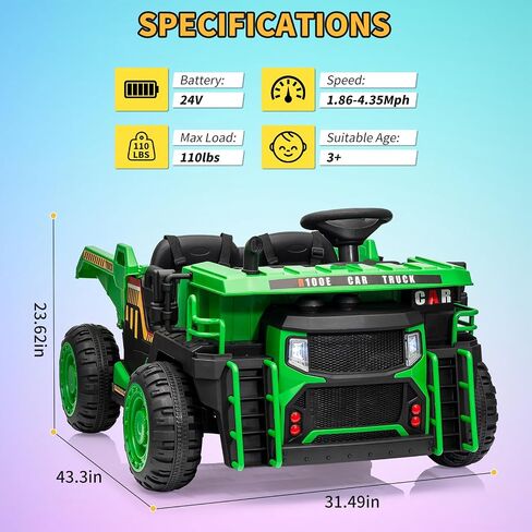 2 Seater Ride On Dump Truck, 24V Ride On Car Toy with Remote Control,Electric Dump Bed and Extra Shovel,2WD/4WD Ride On Construction Vehicle for Kids with Bluetooth,LED Light,Shock Absorption,Yellow in Saudi Arabia