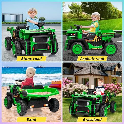 2 Seater Ride On Dump Truck, 24V Ride On Car Toy with Remote Control,Electric Dump Bed and Extra Shovel,2WD/4WD Ride On Construction Vehicle for Kids with Bluetooth,LED Light,Shock Absorption,Yellow in Saudi Arabia