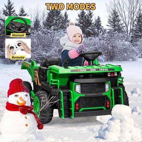 2 Seater Ride On Dump Truck, 24V Ride On Car Toy with Remote Control,Electric Dump Bed and Extra Shovel,2WD/4WD Ride On Construction Vehicle for Kids with Bluetooth,LED Light,Shock Absorption,Yellow in Saudi Arabia