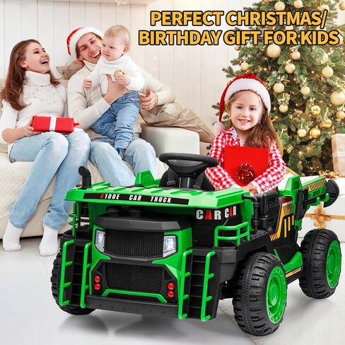 2 Seater Ride On Dump Truck, 24V Ride On Car Toy with Remote Control,Electric Dump Bed and Extra Shovel,2WD/4WD Ride On Construction Vehicle for Kids with Bluetooth,LED Light,Shock Absorption,Yellow in Saudi Arabia