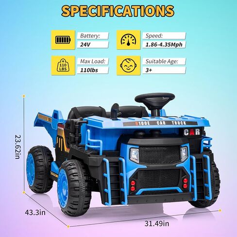 2 Seater Ride On Dump Truck, 24V Ride On Car Toy with Remote Control,Electric Dump Bed and Extra Shovel,2WD/4WD Ride On Construction Vehicle for Kids with Bluetooth,LED Light,Shock Absorption,Yellow in Saudi Arabia