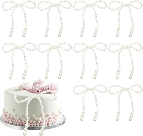 12 PCS Pearl Bow Cake Toppers Bowknot Decortations Decortations Pearl Bows Cupcake Topcake Powknot Cake Decorations for Bow Prosed Bridal Duffernid in Kuwait