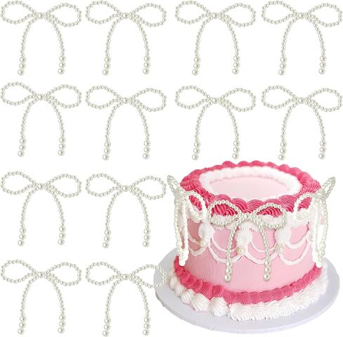 12 PCS Pearl Bow Cake Toppers Bowknot Decortations Decortations Pearl Bows Cupcake Topcake Powknot Cake Decorations for Bow Prosed Bridal Duffernid in Kuwait