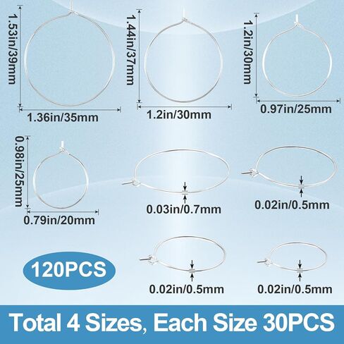 120pcs Hypoallergenic Earring Beading Hoops, 20mm 25mm 30mm 35mm Round Hoop Earrings Findings, Open Earring Wire Ring Accessories for Jewelry Making- Gold in Saudi Arabia