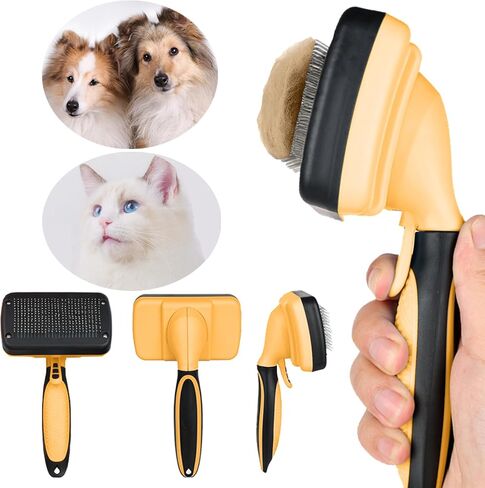 Self-Cleaning Pet Grooming Brush - Skin-Friendly Slicker Brush for Dogs and Cats, Easy-to-Clean Depilatory Brush for Removing Loose Hair, Puppy Brush with Accessories, Blue in Saudi Arabia