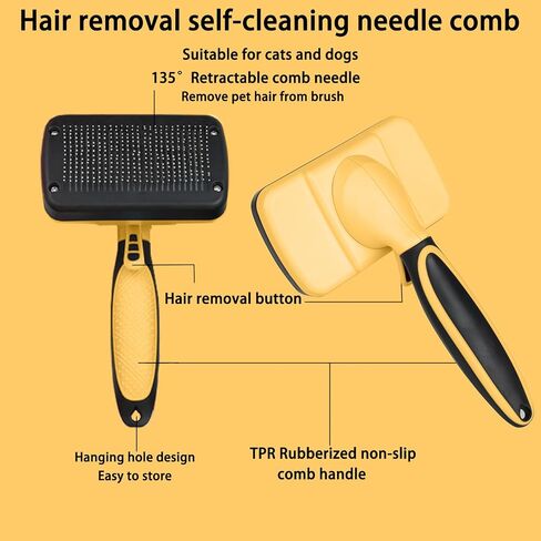 Self-Cleaning Pet Grooming Brush - Skin-Friendly Slicker Brush for Dogs and Cats, Easy-to-Clean Depilatory Brush for Removing Loose Hair, Puppy Brush with Accessories, Blue in Saudi Arabia