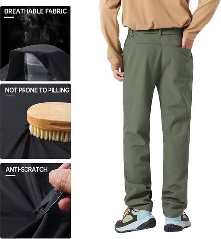 Men's Fleece Lined Waterproof Hiking Insulated Softshell Pants Slim with Pockets Outdoor in Kuwait