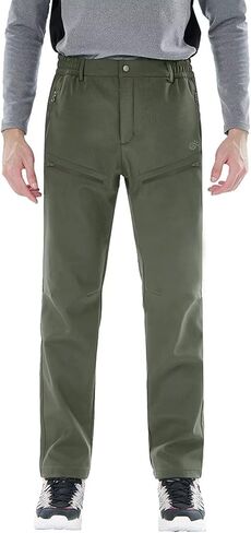 Men's Fleece Lined Waterproof Hiking Insulated Softshell Pants Slim with Pockets Outdoor in Kuwait
