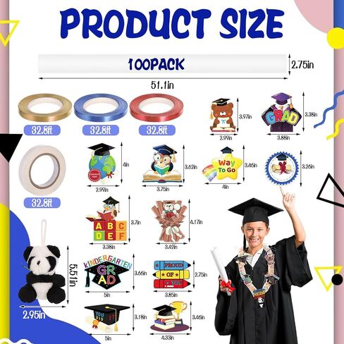 CIEOVO 50 Set Graduation Candy Leis Graduation Party Candy Leis Making Kit Include 50 Pcs Lei Tubing 2 Rolls Ribbons 12 Sheets Graduation Stickers Decals Candy Filler for Graduate Party Gifts in Saudi Arabia