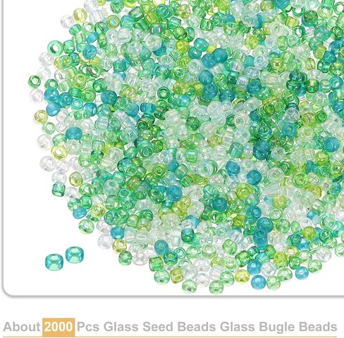Uxcell 2000 PCS Glass Seed Beads Beads ، 2mm mini glass bugle beads for diy arrings ، charlaces ، bracelets ، made المجوهرات ، اللون الأخضر in Kuwait