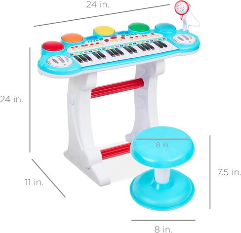 أفضل منتجات اختيار 37 Kids Kids Electronic Musical Musical Biano Beacherno Toy Keyboard W/Multives Flouds ، Lights ، Microphone ، Stool - Blue in Kuwait