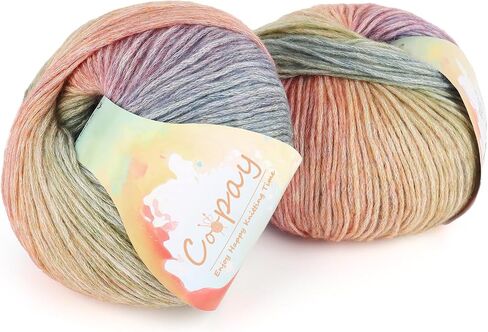 خيوط Coopay للحياكة الكروشيه ، خيوط كعكة التدرج ، 2 × 3.53oz - 240yds - 50 ٪ من القطن 50 ٪ من خيوط Ombre أكريليك ، خيوط الكروشيه للبطانيات ، شالات ، الأوشحة (102 قوس قزح) in Kuwait