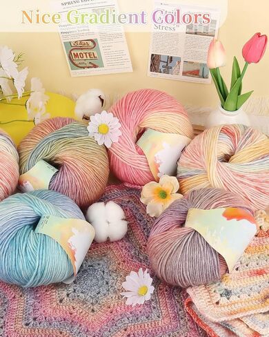 Coopay Yarn for Crocheting & Knitting, Gradient Cake Yarns (Rainbow) in Kuwait