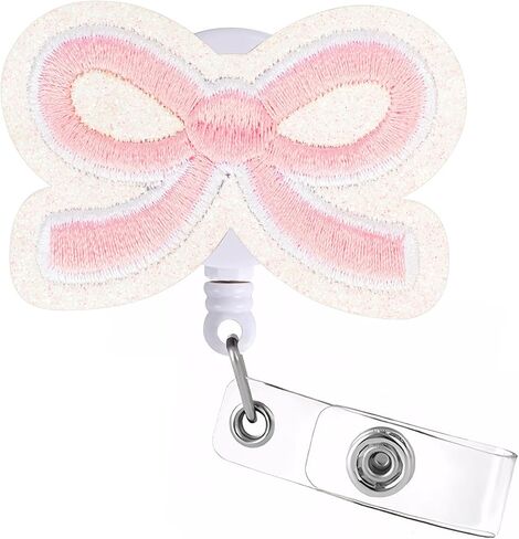 Celokiy Stethoscope Bow Badge Reel, Pink Embroidered Retractable Medical ID Card Holder for Nurses, CNA, and Healthcare Workers in Saudi Arabia