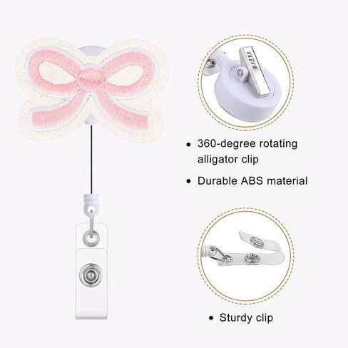 Celokiy Stethoscope Bow Badge Reel, Pink Embroidered Retractable Medical ID Card Holder for Nurses, CNA, and Healthcare Workers in Saudi Arabia