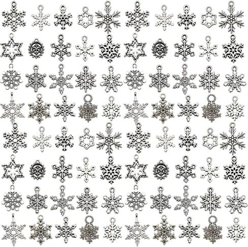 Youdiyla 80pcs Alloy Silver Christmas Snowflake Set Series Pendant Jewelry Making DIY Keychain Earrings Pendant Various Design Charms for Jewelry Making Bracelets Necklace (SN18) in Saudi Arabia