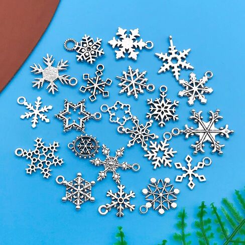 Youdiyla 80pcs Alloy Silver Christmas Snowflake Set Series Pendant Jewelry Making DIY Keychain Earrings Pendant Various Design Charms for Jewelry Making Bracelets Necklace (SN18) in Saudi Arabia