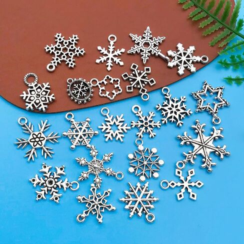 Youdiyla 80pcs Alloy Silver Christmas Snowflake Set Series Pendant Jewelry Making DIY Keychain Earrings Pendant Various Design Charms for Jewelry Making Bracelets Necklace (SN18) in Saudi Arabia