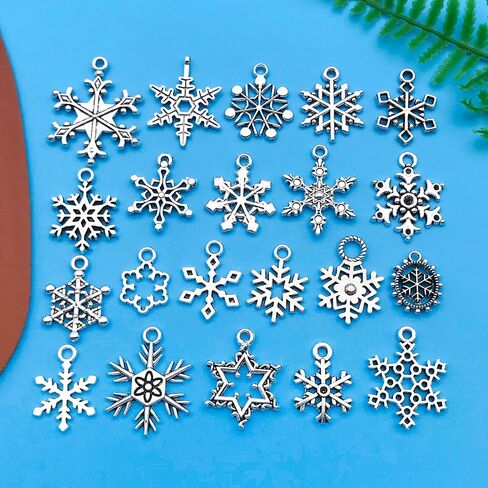 Youdiyla 80pcs Alloy Silver Christmas Snowflake Set Series Pendant Jewelry Making DIY Keychain Earrings Pendant Various Design Charms for Jewelry Making Bracelets Necklace (SN18) in Saudi Arabia
