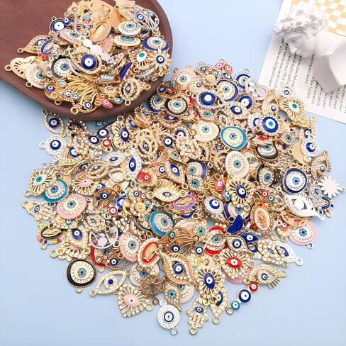 Youdiyla 50pcs Alloy KC Gold Dot Diamond Devil's Eye Series Pendant Jewelry Making DIY Keychain Earrings Pendant Various Design Charms for Jewelry Making Bracelets Necklace (SN490) in Saudi Arabia